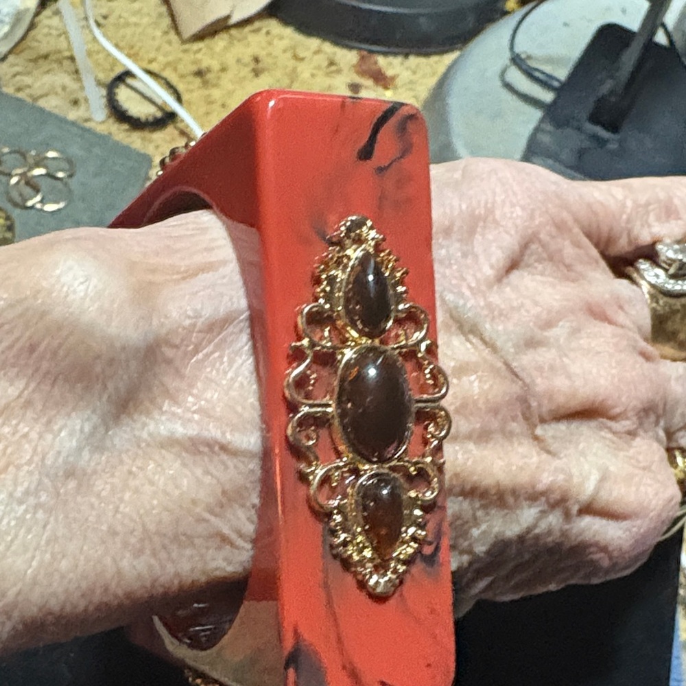 Elegant Mahogany Red, Black and Gold Women's Bracelet